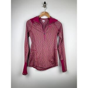 REI Women's Zippered Red/Pink Heathered Hoodie Thumb Holes - Size XXS